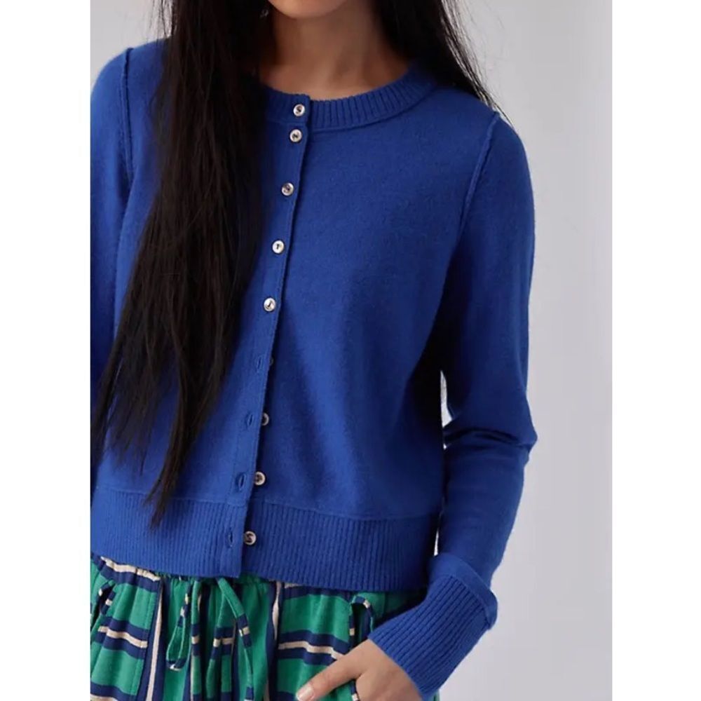 Free People Nocturnal Solid Cardi in Cyanine Blue